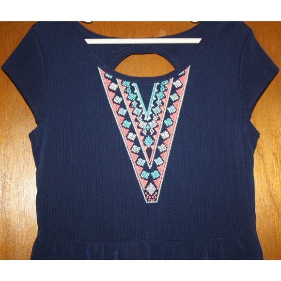 Wonder Nation Girl's Dress Size M(7/8) Navy  SS Flare Colorful V  Cutout Back - Picture 2 of 6